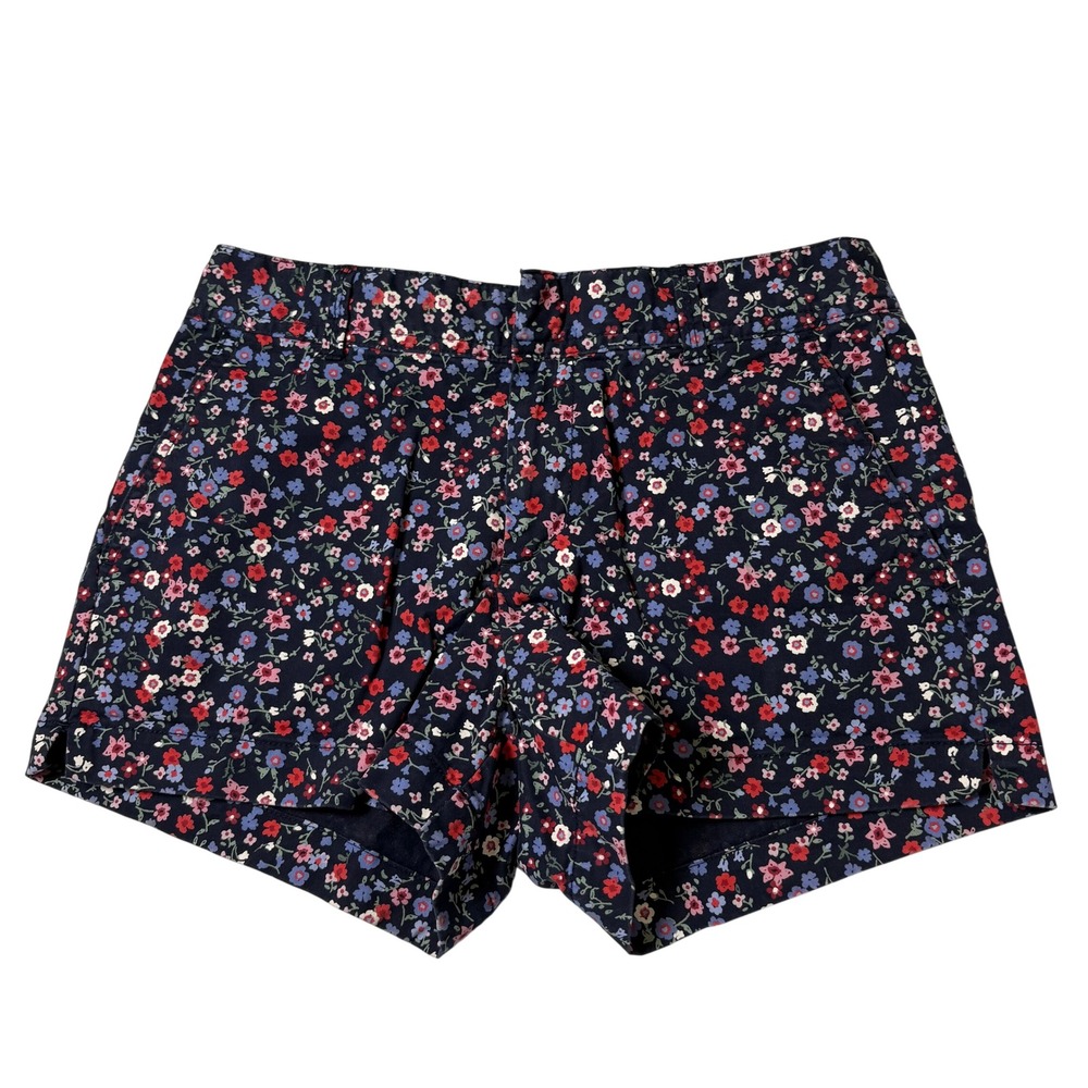 Gap‎ Womens Navy Blue Red Floral Chino Shorts Size 4 Stretch Cotton Summer